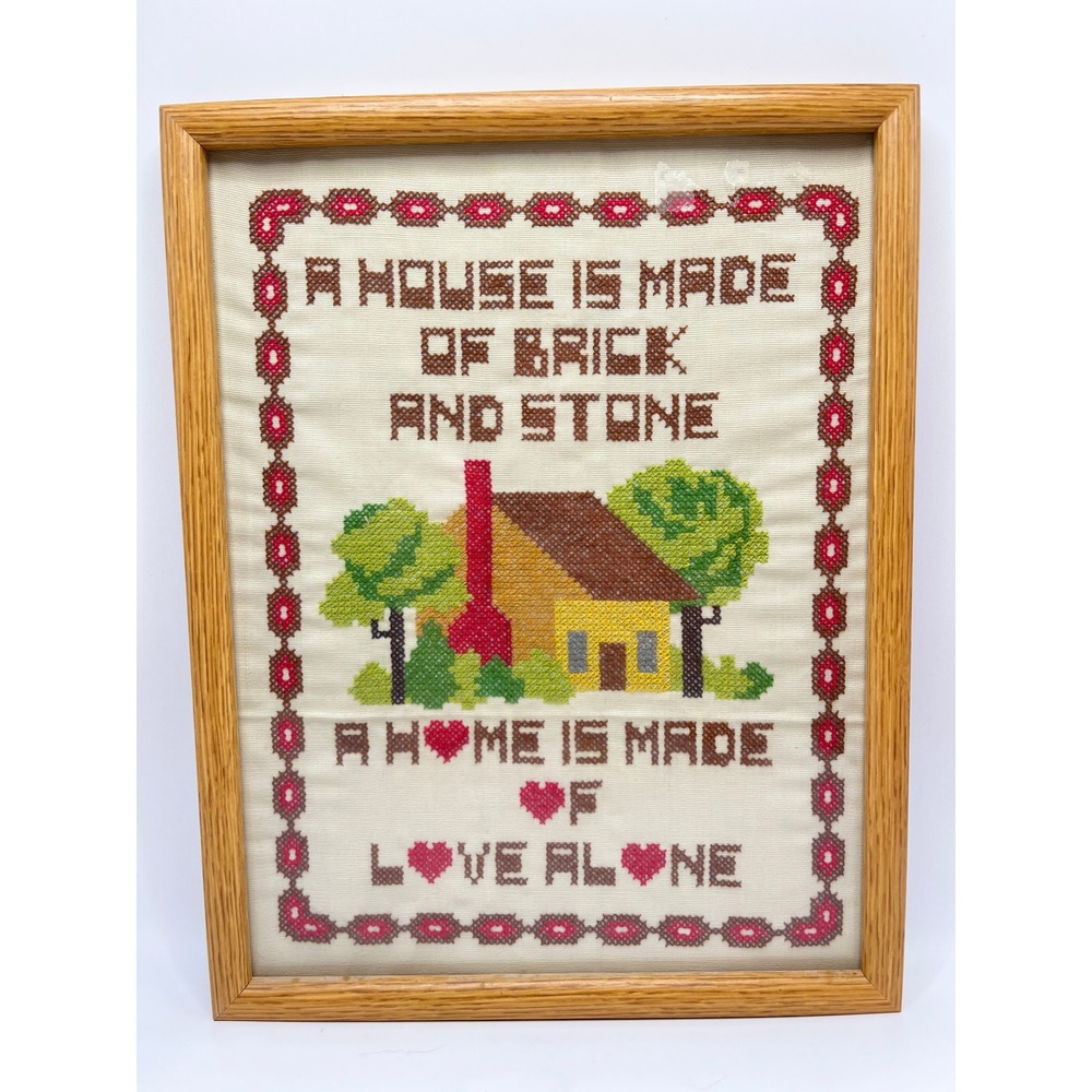 Vintage Needlemagic Cross Stitch Framed Wall Art Home Sweet Home Cottagecore
